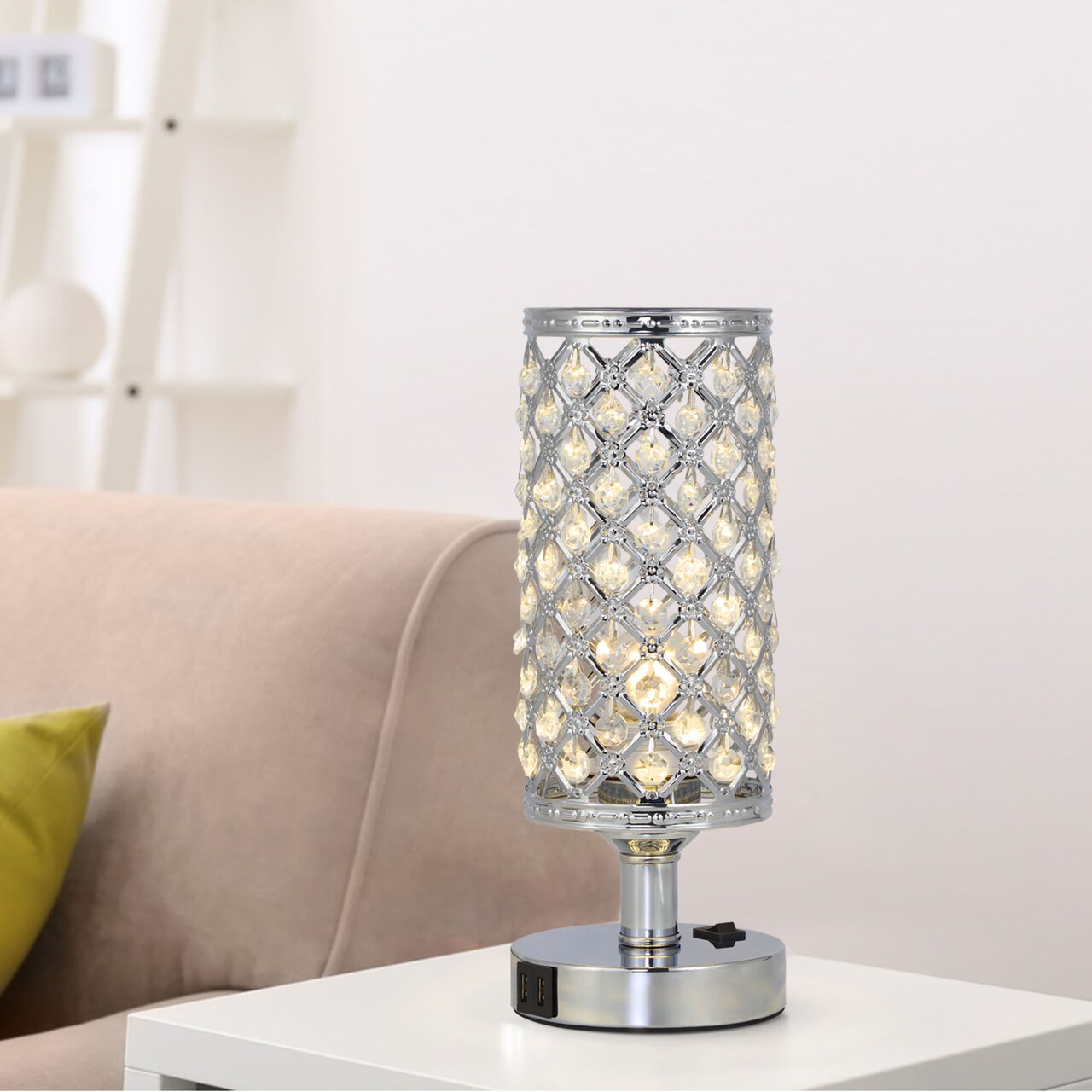 Silver Crystal Hollow Pattern Table Lamp Night Light – Suitable for Bedroom, Study
